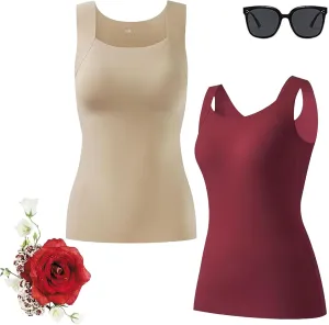 Shamfreshen U Neck Shapewear Built-in Bra Tank, Camisole Tops for Women Built in Bra, Tummy Control Tank Tops