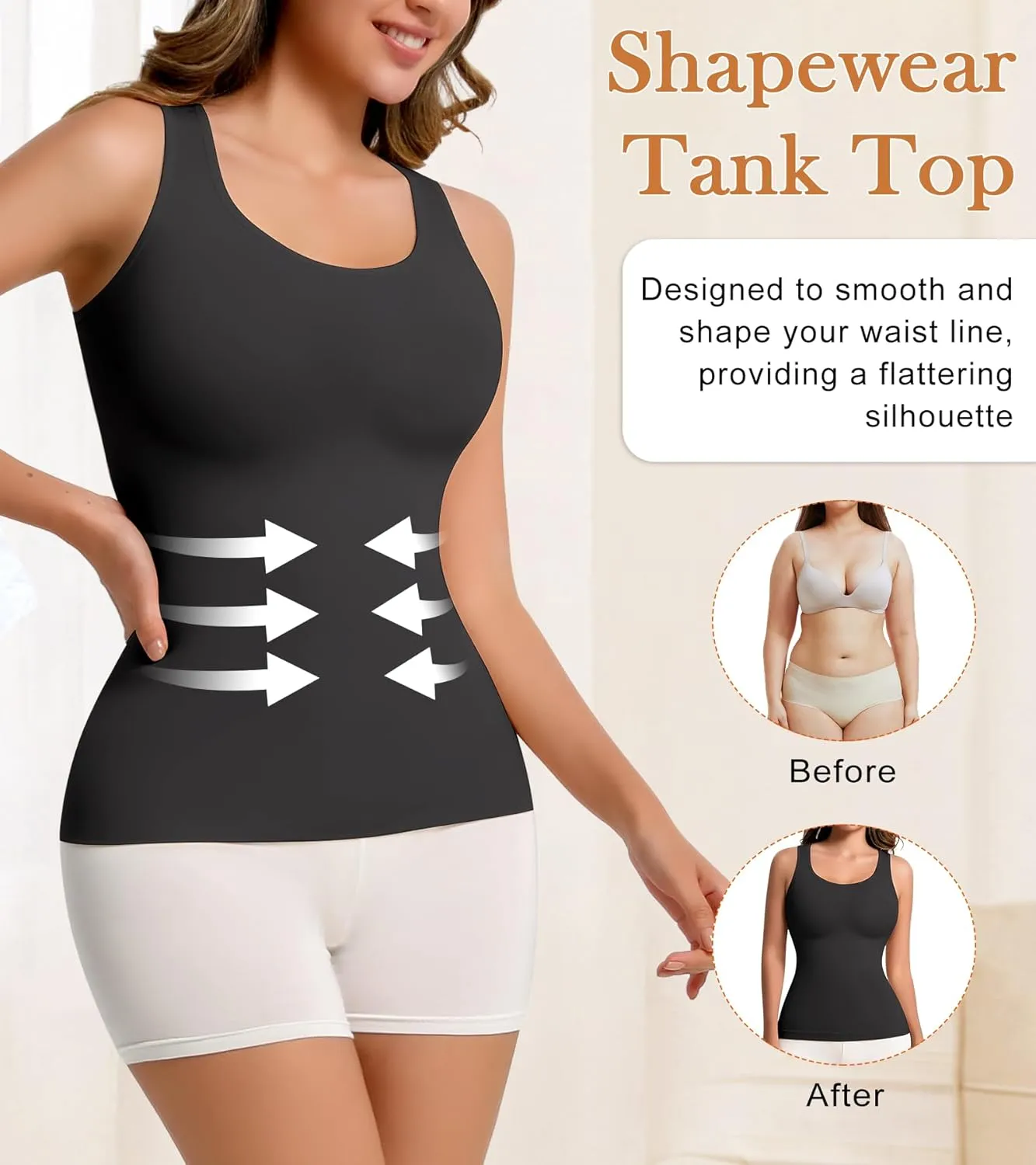 Shapewear Tank Tops for Women Tummy Control Camisole Compression Tanks Top Seamless Cami Slimming Body Shaper