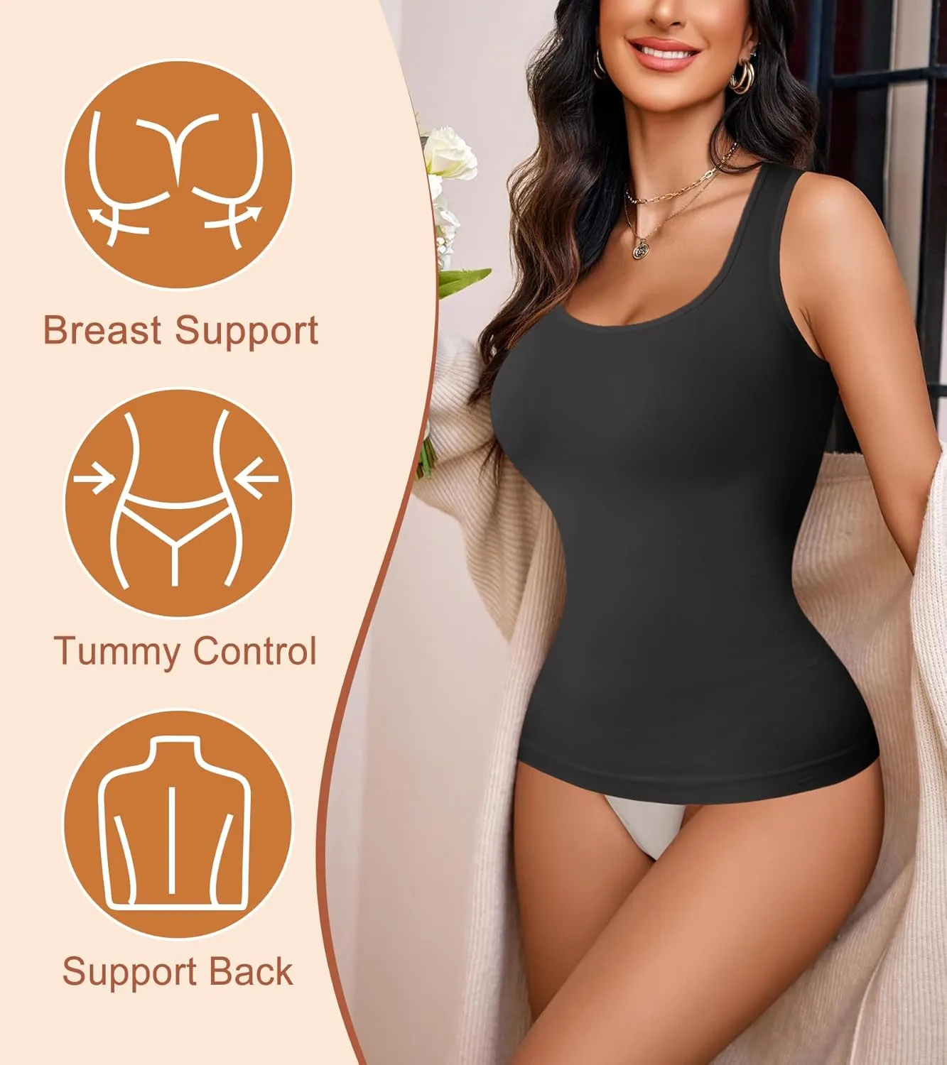Shapewear Tank Tops for Women Tummy Control Camisole Compression Tanks Top Seamless Cami Slimming Body Shaper