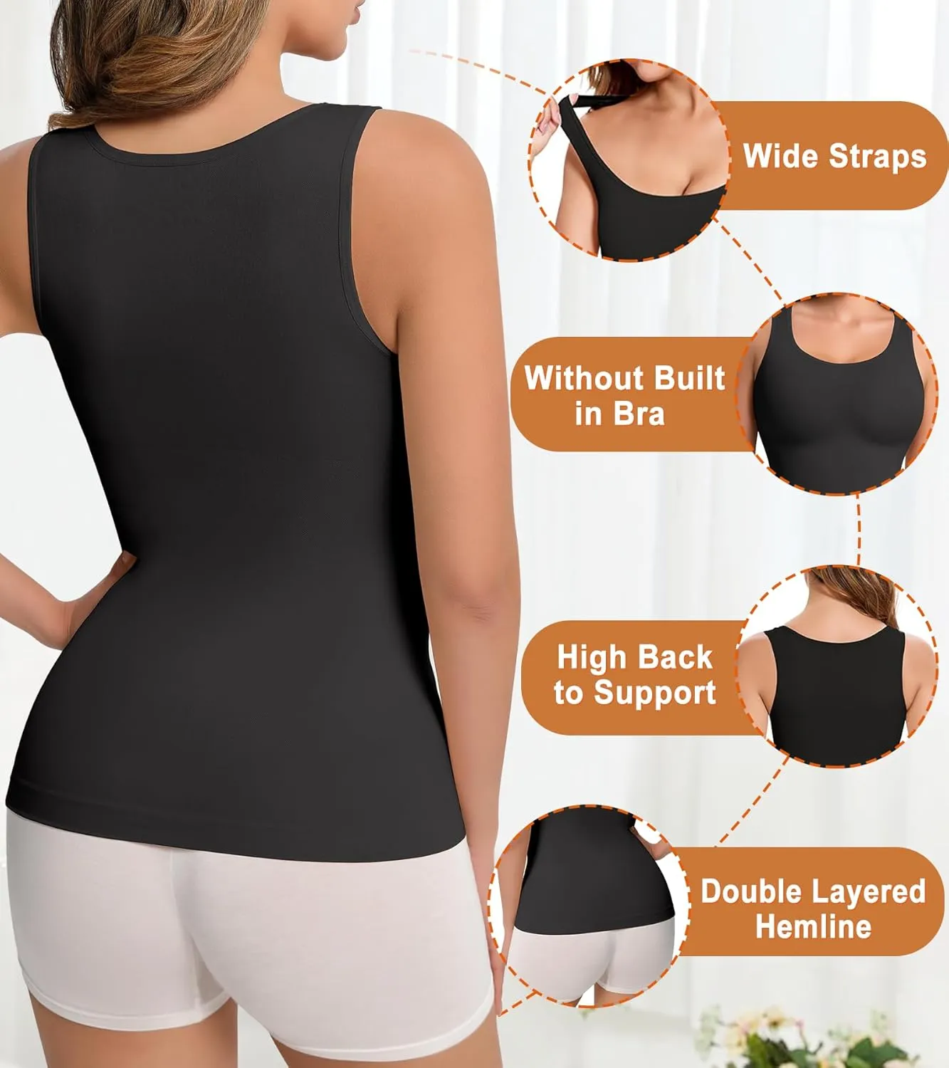 Shapewear Tank Tops for Women Tummy Control Camisole Compression Tanks Top Seamless Cami Slimming Body Shaper
