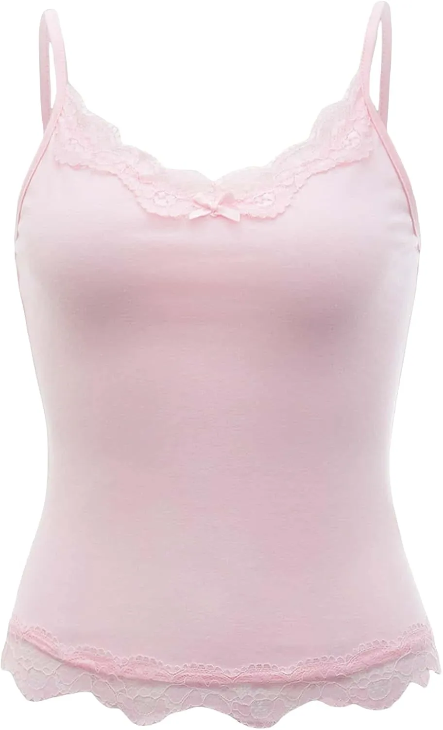 SHENHE Women's Y2K Lace Tank Tops Summer Coquette Bow Sleeveless Spaghetti Strap Lounge Cute Cami Crop Tops