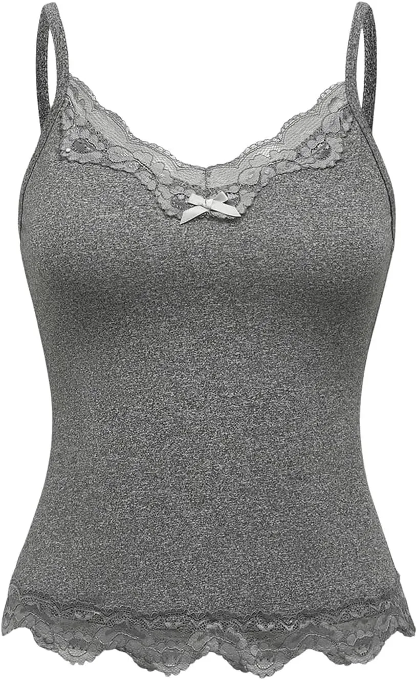SHENHE Women's Y2K Lace Tank Tops Summer Coquette Bow Sleeveless Spaghetti Strap Lounge Cute Cami Crop Tops