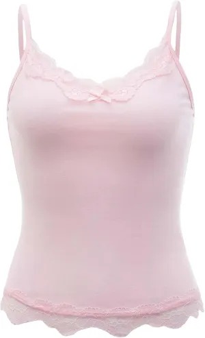SHENHE Women's Y2K Lace Tank Tops Summer Coquette Bow Sleeveless Spaghetti Strap Lounge Cute Cami Crop Tops