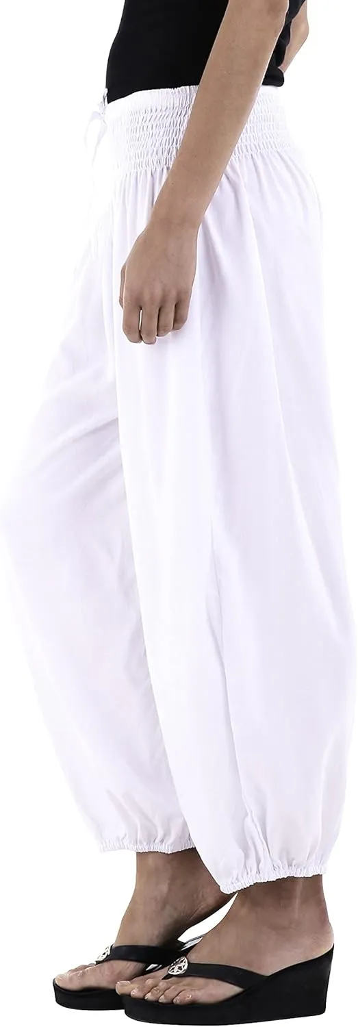 SHU-SHI Womens Boho Harem Capris Pants Trousers Elastic Waist Loose Side Pocket