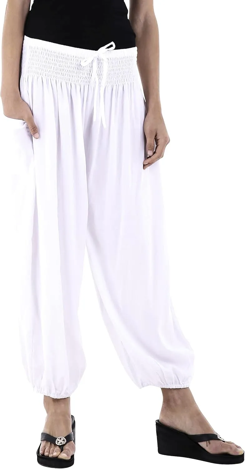 SHU-SHI Womens Boho Harem Capris Pants Trousers Elastic Waist Loose Side Pocket
