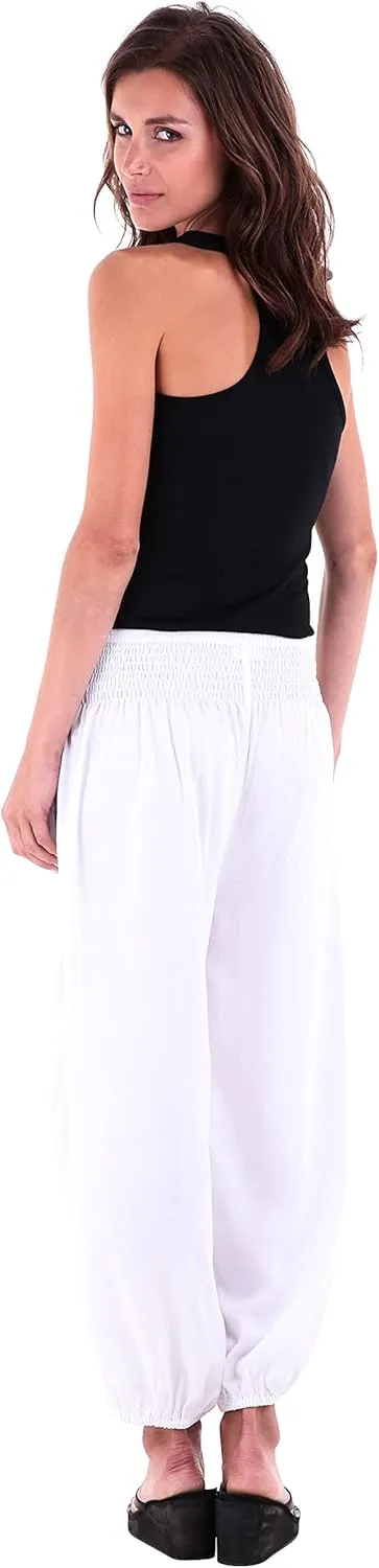 SHU-SHI Womens Boho Harem Capris Pants Trousers Elastic Waist Loose Side Pocket