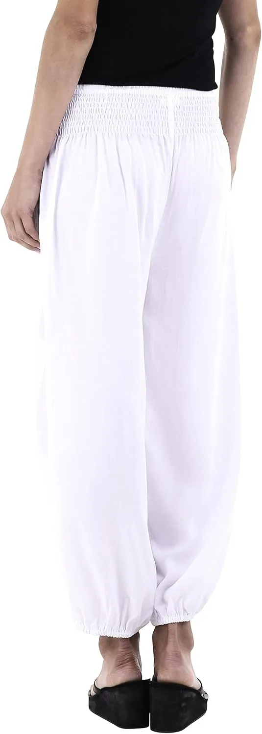 SHU-SHI Womens Boho Harem Capris Pants Trousers Elastic Waist Loose Side Pocket