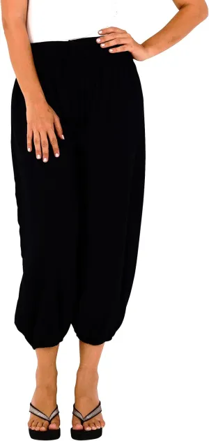 SHU-SHI Womens Boho Harem Capris Pants Trousers Elastic Waist Loose Side Pocket