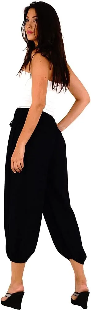 SHU-SHI Womens Boho Harem Capris Pants Trousers Elastic Waist Loose Side Pocket