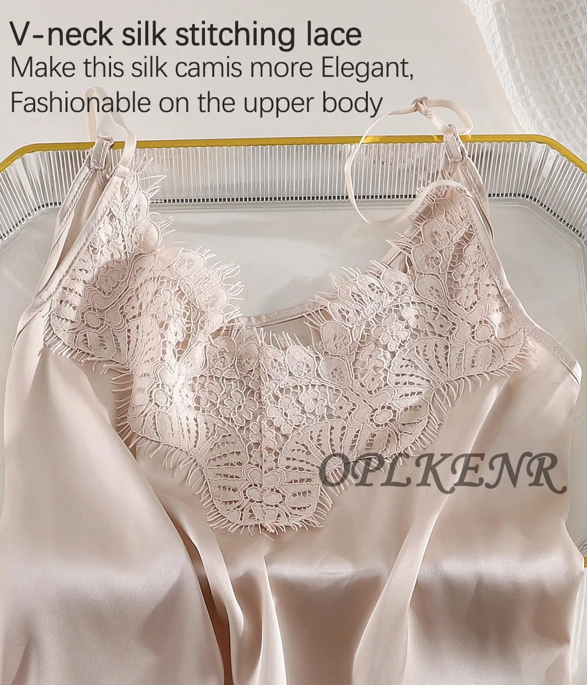 Silk Camisole Tops for Women, Sexy V-Neck Silk Satin Tank Tops Lace Trimmed Camisole