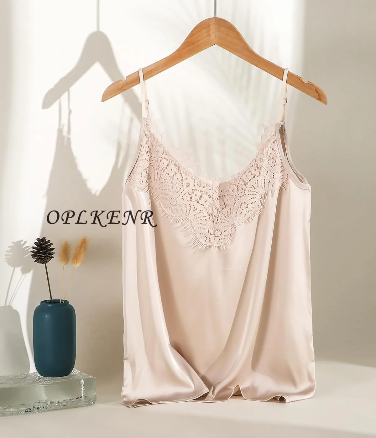 Silk Camisole Tops for Women, Sexy V-Neck Silk Satin Tank Tops Lace Trimmed Camisole