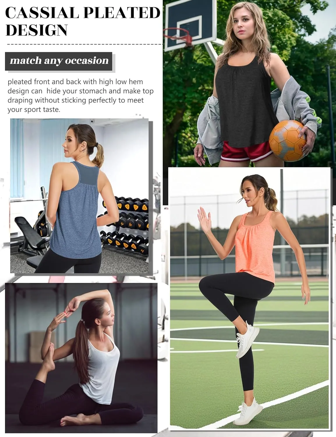 SLIMBELLE Mesh Racer Back Tank Tops Womens Gym Yoga Athletic Workout Tops Round Neck Sleeveless Cami with Built in Bra