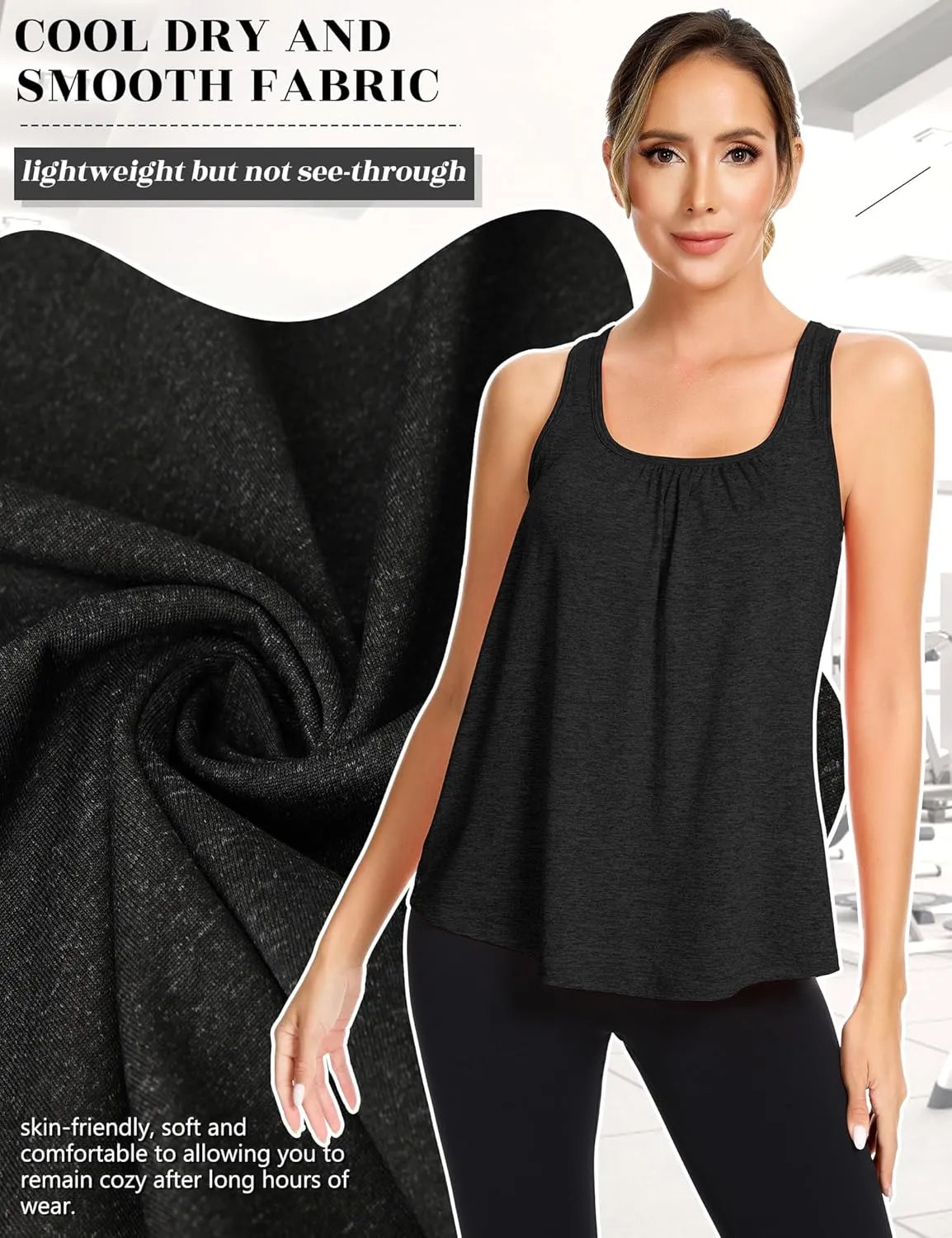 SLIMBELLE Mesh Racer Back Tank Tops Womens Gym Yoga Athletic Workout Tops Round Neck Sleeveless Cami with Built in Bra