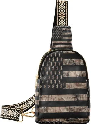 Small Sling Bag Waist Packs Leather Crossbody Packs Chest Bag American Us Flag Vintage for Women Travel Belt Purse