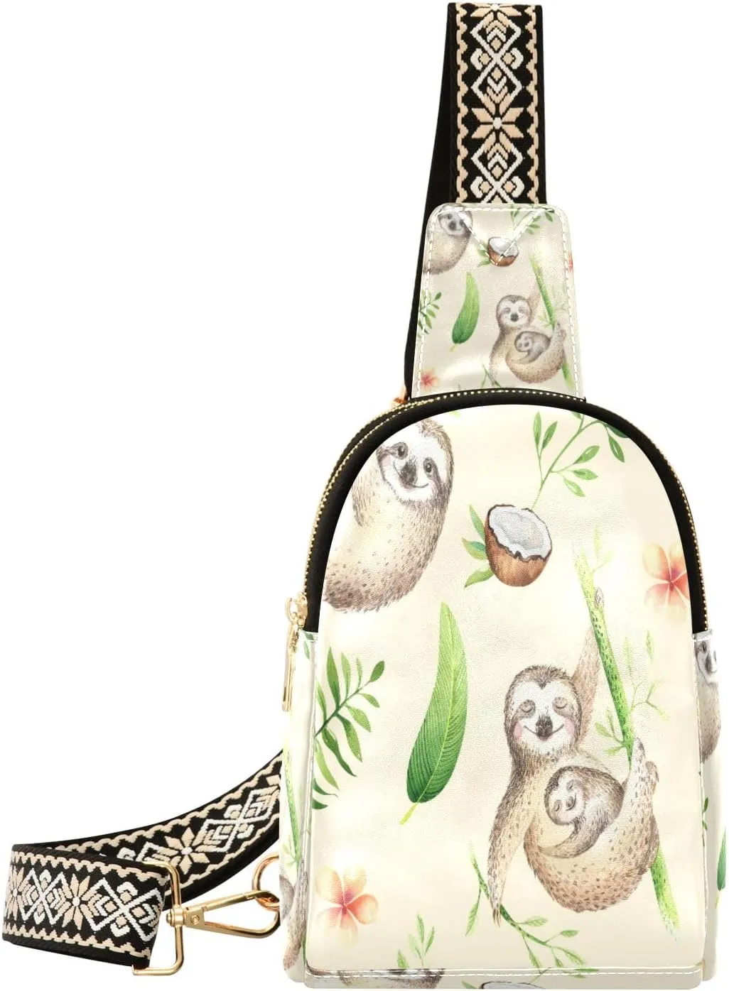 Small Sling Bag Waist Packs Leather Crossbody Packs Chest Bag Coconut Brown Sloth for Women Travel Belt Purse