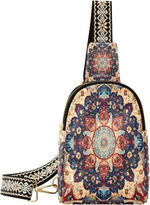 Small Sling Bag Waist Packs Leather Crossbody Packs Chest Bag Colorful Bohemia for Women Travel Belt Purse