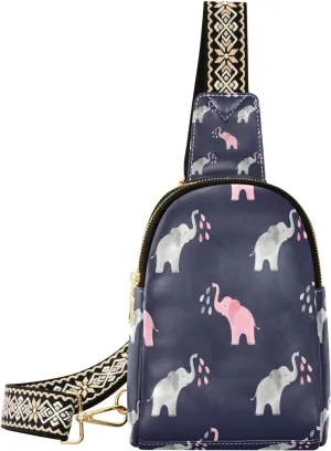 Small Sling Bag Waist Packs Leather Crossbody Packs Chest Bag Cute Elephant for Women Travel Belt Purse