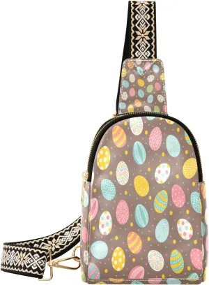 Small Sling Bag Waist Packs Leather Crossbody Packs Chest Bag Cute Floral Easter Eggs for Women Travel Belt Purse