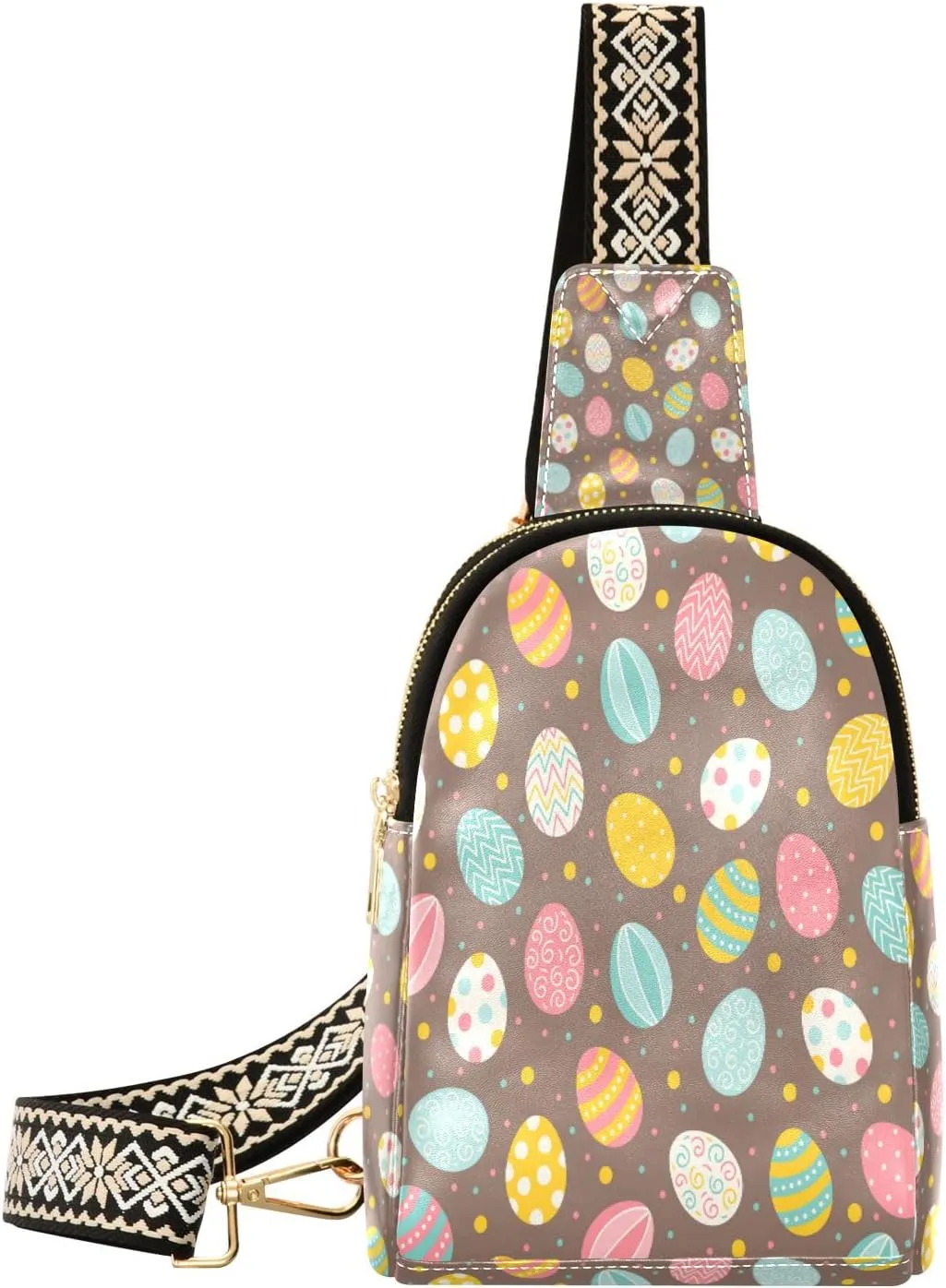 Small Sling Bag Waist Packs Leather Crossbody Packs Chest Bag Cute Floral Easter Eggs for Women Travel Belt Purse