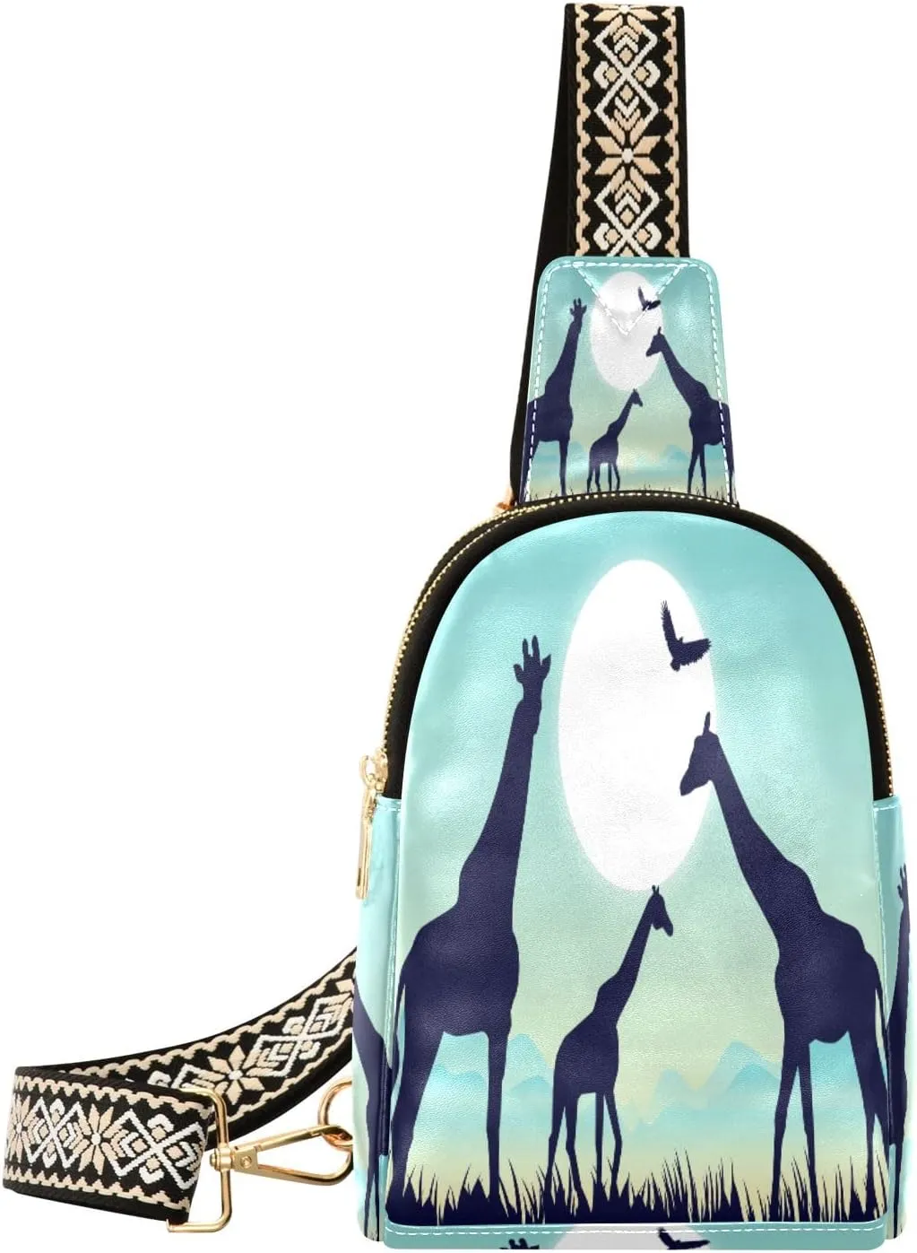 Small Sling Bag Waist Packs Leather Crossbody Packs Chest Bag Deer Family for Women Travel Belt Purse