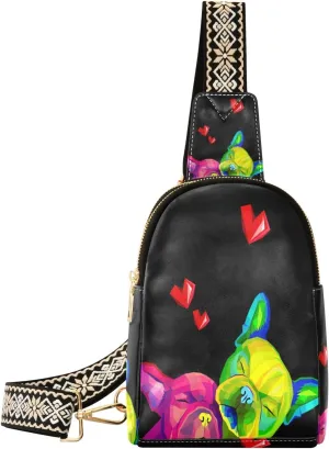 Small Sling Bag Waist Packs Leather Crossbody Packs Chest Bag Dog for Women Travel Belt Purse