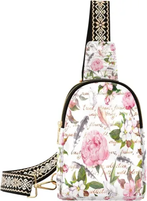 Small Sling Bag Waist Packs Leather Crossbody Packs Chest Bag Feather Flower for Women Travel Belt Purse