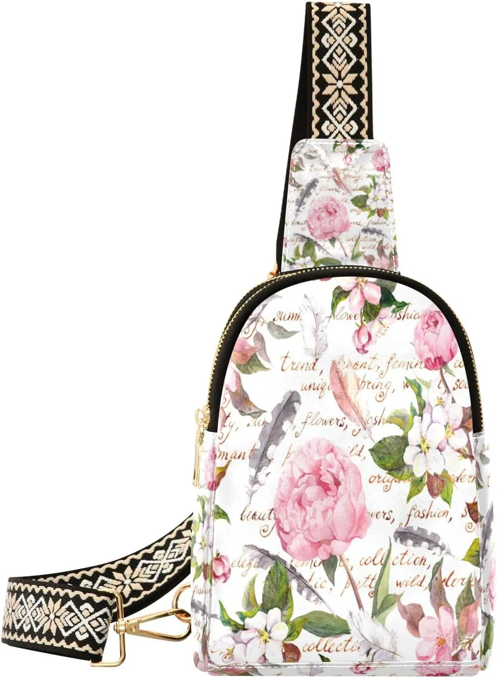 Small Sling Bag Waist Packs Leather Crossbody Packs Chest Bag Feather Flower for Women Travel Belt Purse