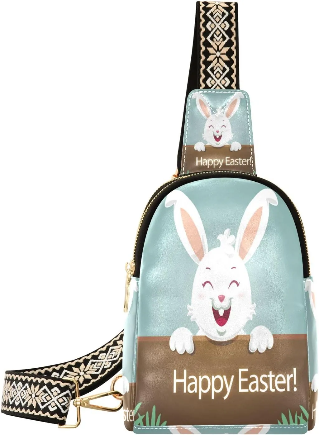Small Sling Bag Waist Packs Leather Crossbody Packs Chest Bag Happy Easter Rabbit for Women Travel Belt Purse