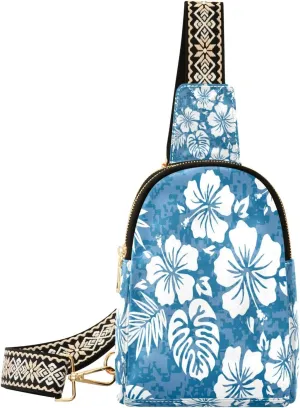 Small Sling Bag Waist Packs Leather Crossbody Packs Chest Bag Hawaiian Leaves for Women Travel Belt Purse