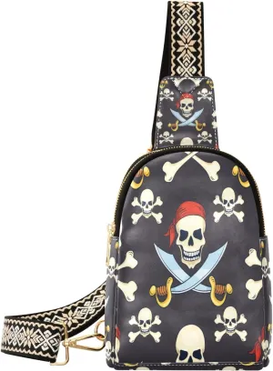 Small Sling Bag Waist Packs Leather Crossbody Packs Chest Bag Jolly Roger for Women Travel Belt Purse