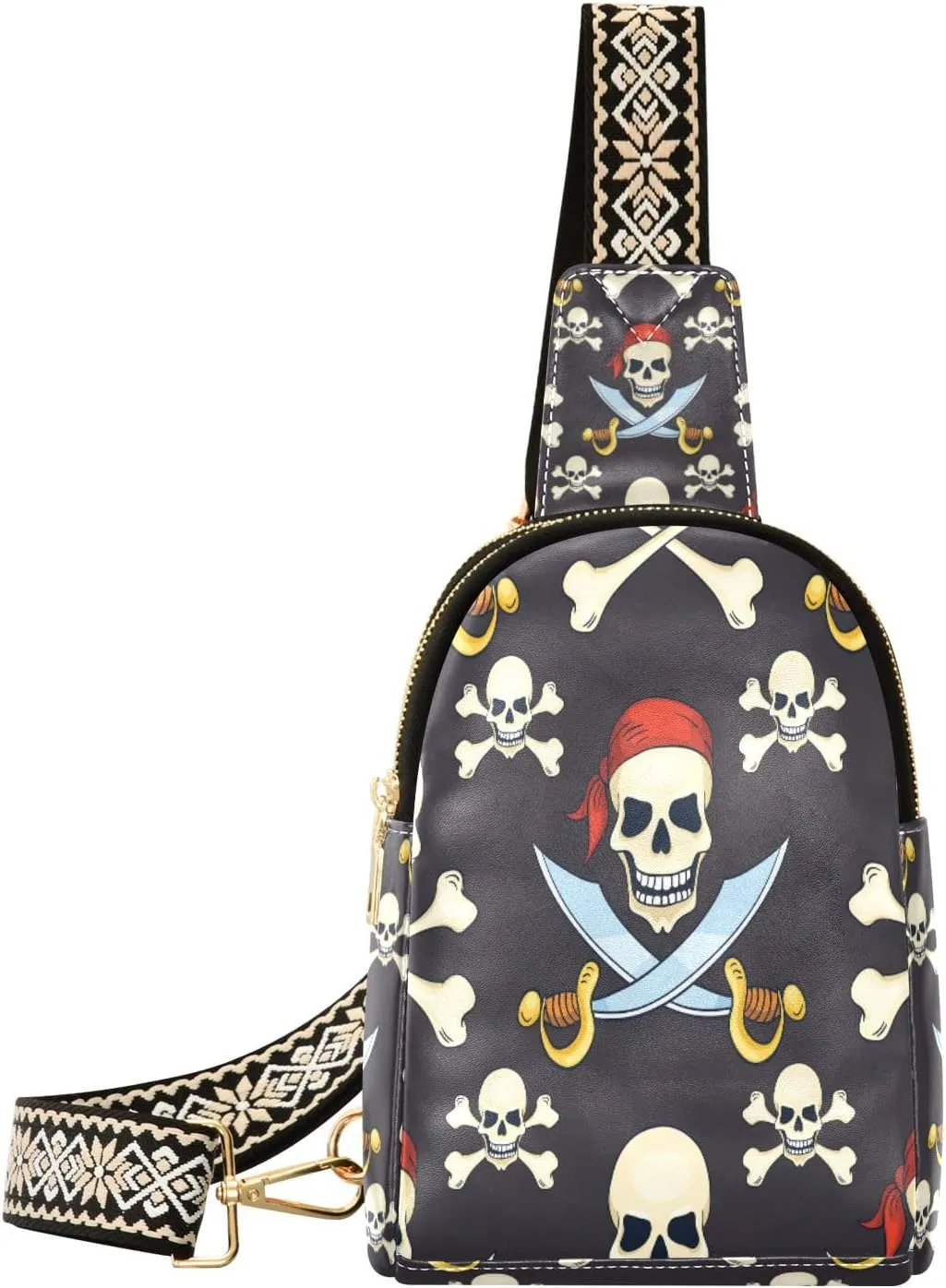 Small Sling Bag Waist Packs Leather Crossbody Packs Chest Bag Jolly Roger for Women Travel Belt Purse