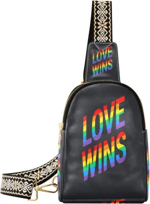 Small Sling Bag Waist Packs Leather Crossbody Packs Chest Bag Love Wins Pride Rainbow for Women Travel Belt Purse