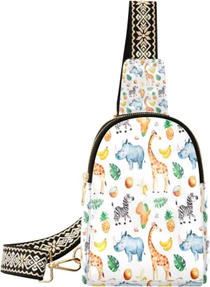 Small Sling Bag Waist Packs Leather Crossbody Packs Chest Bag Rhino Giraffe for Women Travel Belt Purse
