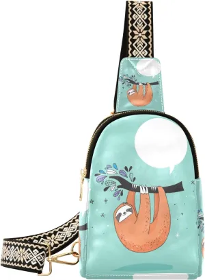 Small Sling Bag Waist Packs Leather Crossbody Packs Chest Bag Smile Sloth for Women Travel Belt Purse