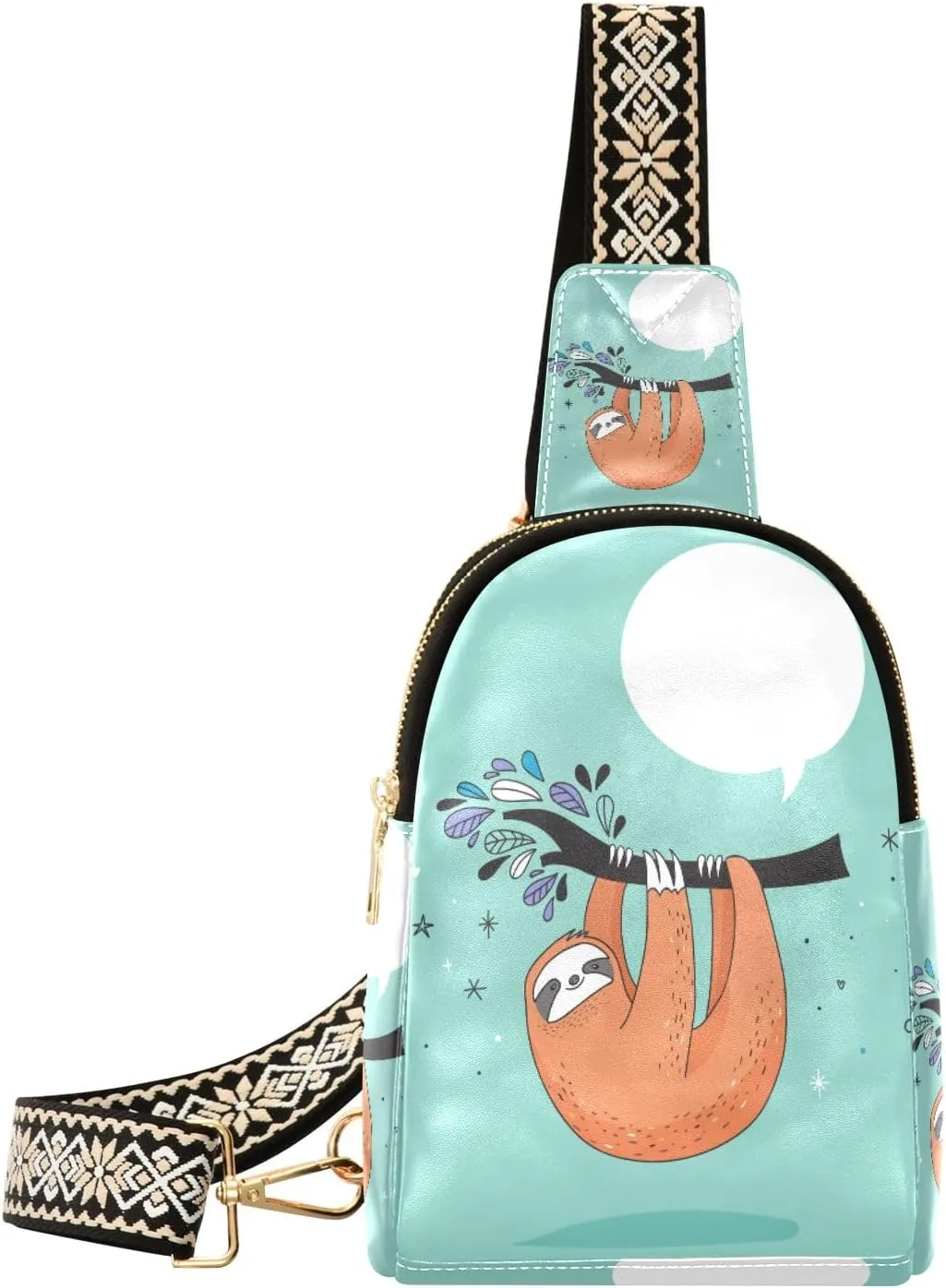 Small Sling Bag Waist Packs Leather Crossbody Packs Chest Bag Smile Sloth for Women Travel Belt Purse