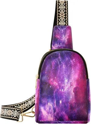 Small Sling Bag Waist Packs Leather Crossbody Packs Chest Bag Starry Sky Clouds for Women Travel Belt Purse