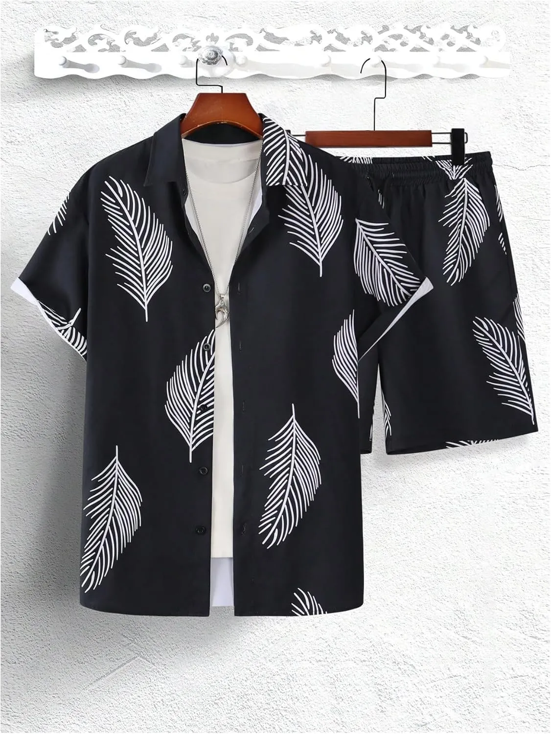 SOLY HUX Men's 2 Piece Outfits Tropical Print Short Sleeve Button Down Hawaiian Shirt and Shorts Set