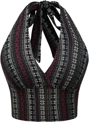 SOLY HUX Women's Boho Summer Halter Crop Tops Sleeveless Backless Tank Top Casual Sexy Going Out Tops