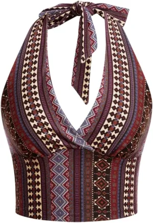 SOLY HUX Women's Boho Summer Halter Crop Tops Sleeveless Backless Tank Top Casual Sexy Going Out Tops