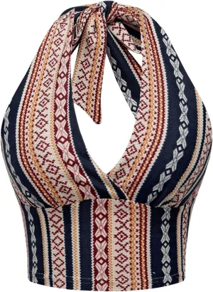 SOLY HUX Women's Boho Summer Halter Crop Tops Sleeveless Backless Tank Top Casual Sexy Going Out Tops