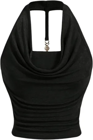 SOLY HUX Women's Halter Tops Draped Front Sleeveless Backless Y2K Crop Sexy Cami Tops Going Out Summer Outfits