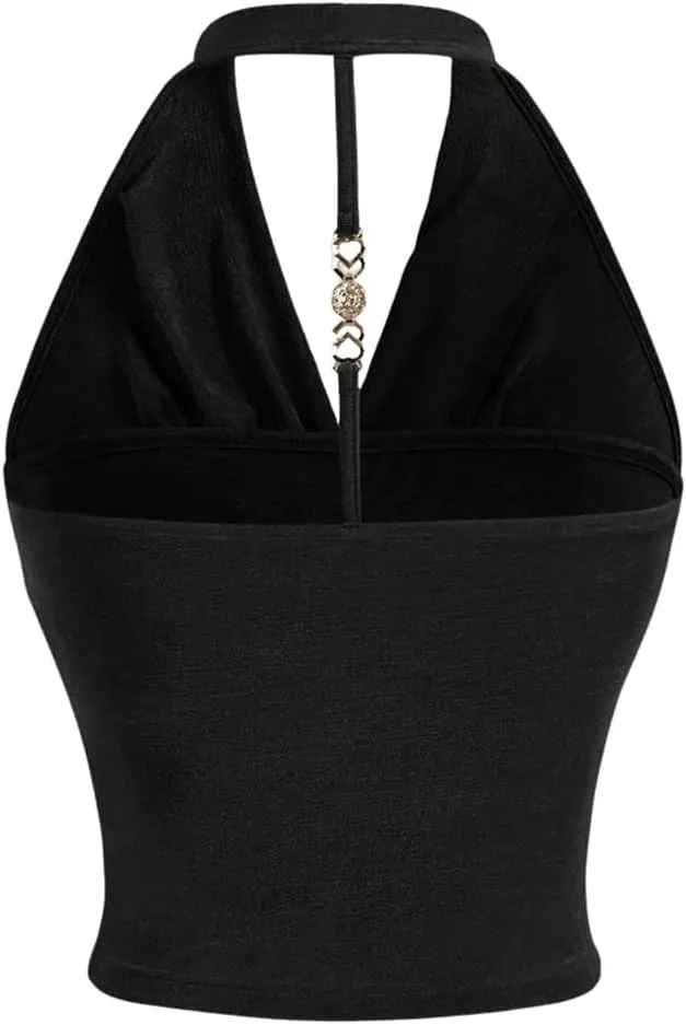 SOLY HUX Women's Halter Tops Draped Front Sleeveless Backless Y2K Crop Sexy Cami Tops Going Out Summer Outfits