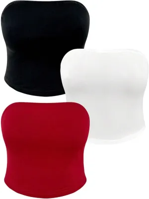 SOLY HUX Women's Plus Size Tube Top 3 Piece Strapless Crop Tops Sleeveless Basic Bandeau Tops