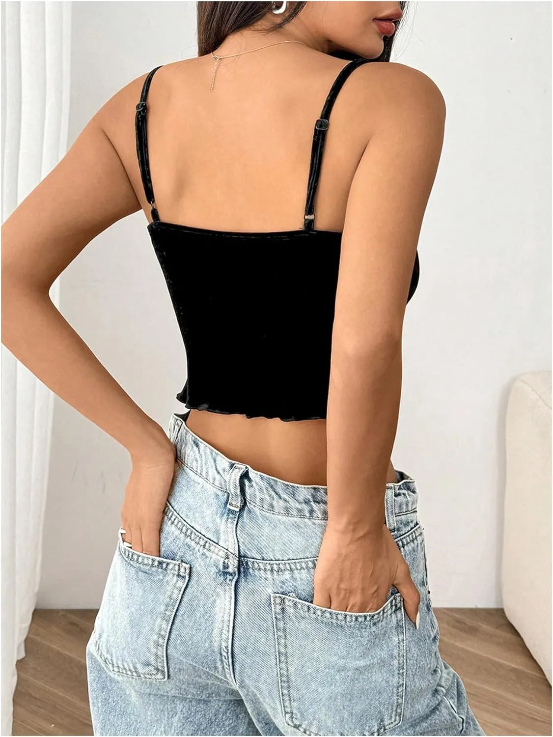 SOLY HUX Women's Velvet Camisole Top Sleeveless Slim Fit Going Out Cami Tops Party Club Crop Tops