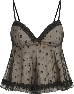 SOLY HUX Women's Y2k Lace Mesh Cami Tops V Neck Spaghetti Strap Ruffle Hem Peplum Camisole Tops