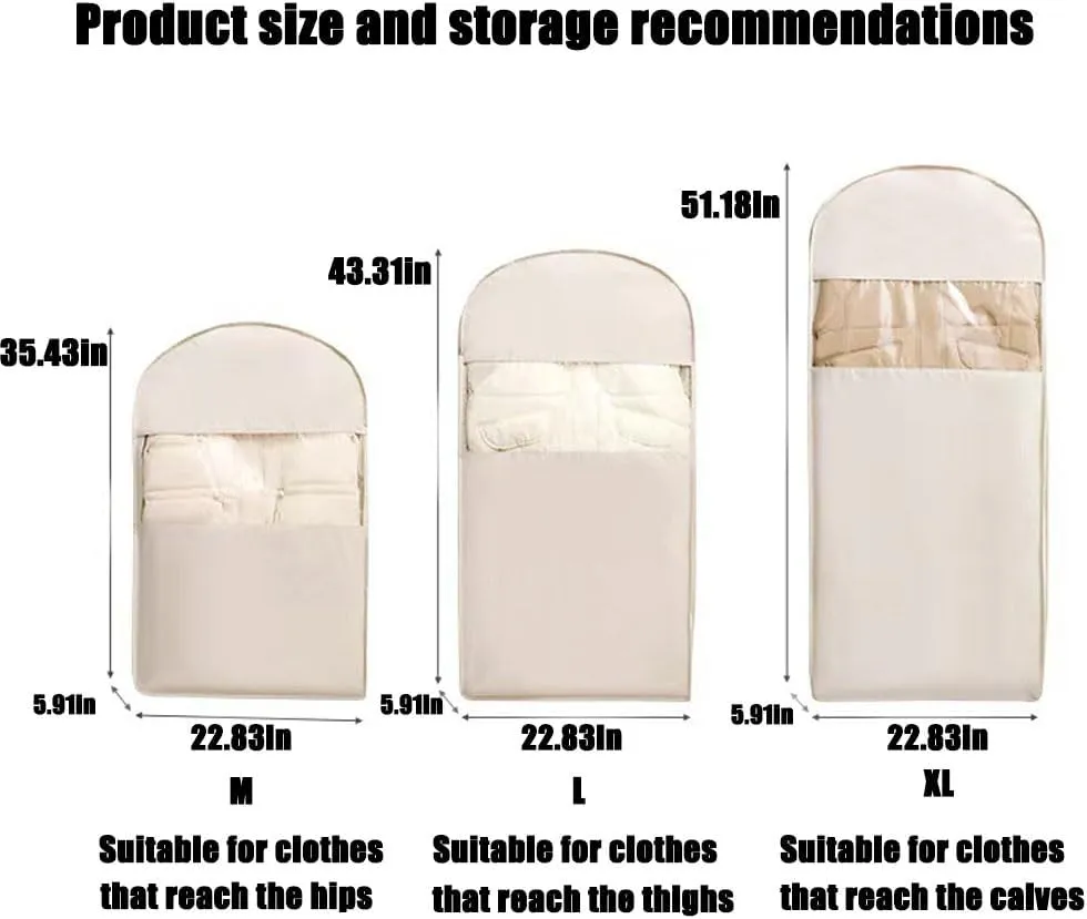 Space Saving Hanging Garment Bag with Self Compression Zipper, Hanging Garment Bag, Closet Organizers & Protector, Clear Garment Bags for Hanging Clothes (Off-white, 2Pc XL)