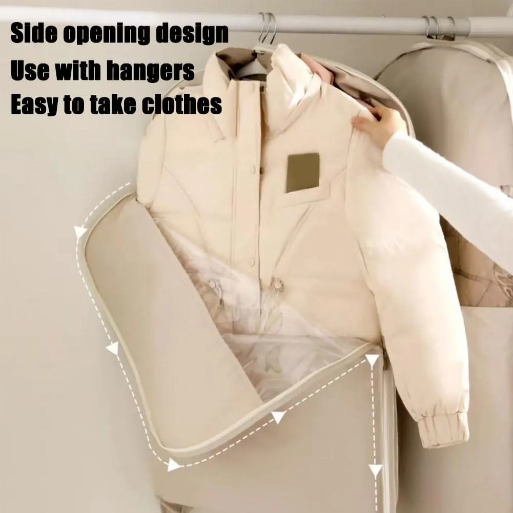 Space Saving Hanging Garment Bag with Self Compression Zipper, Hanging Garment Bag, Closet Organizers & Protector, Clear Garment Bags for Hanging Clothes (Off-white, 2Pc XL)