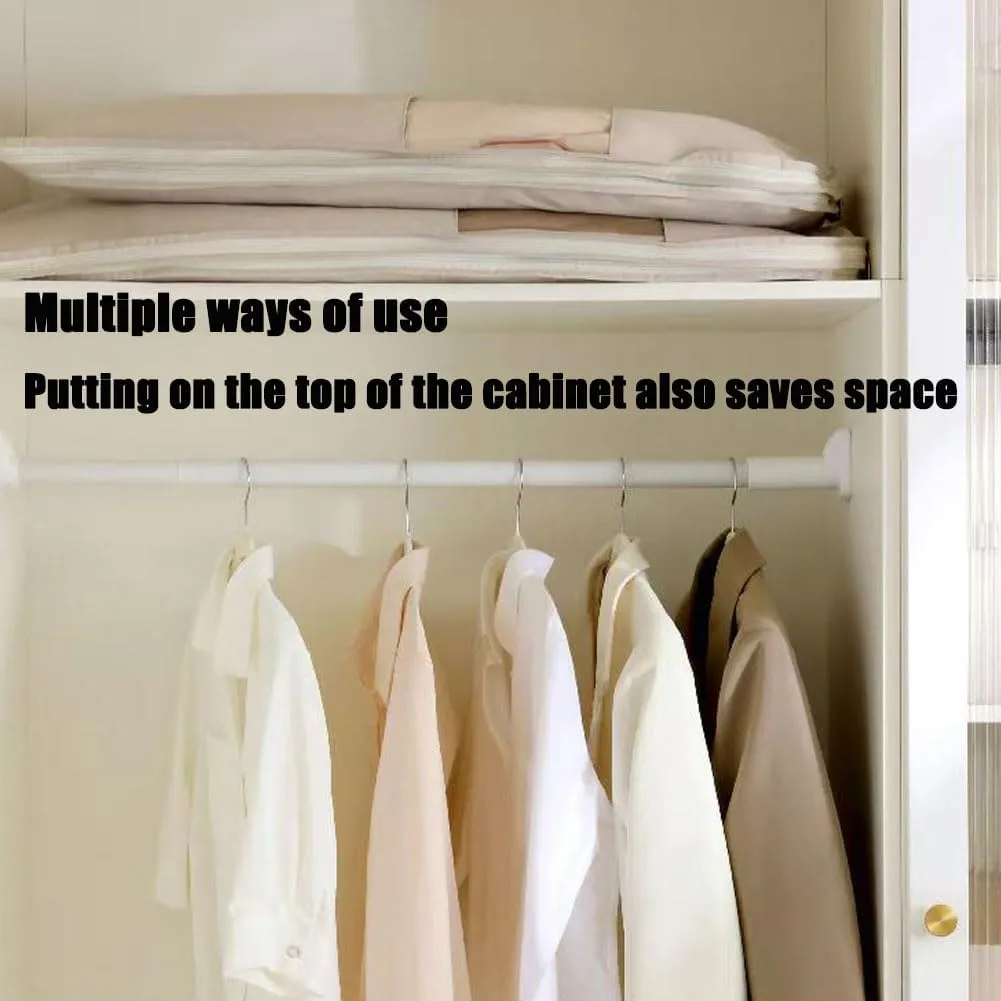 Space Saving Hanging Garment Bag with Self Compression Zipper, Hanging Garment Bag, Closet Organizers & Protector, Clear Garment Bags for Hanging Clothes (Off-white, 2Pc XL)