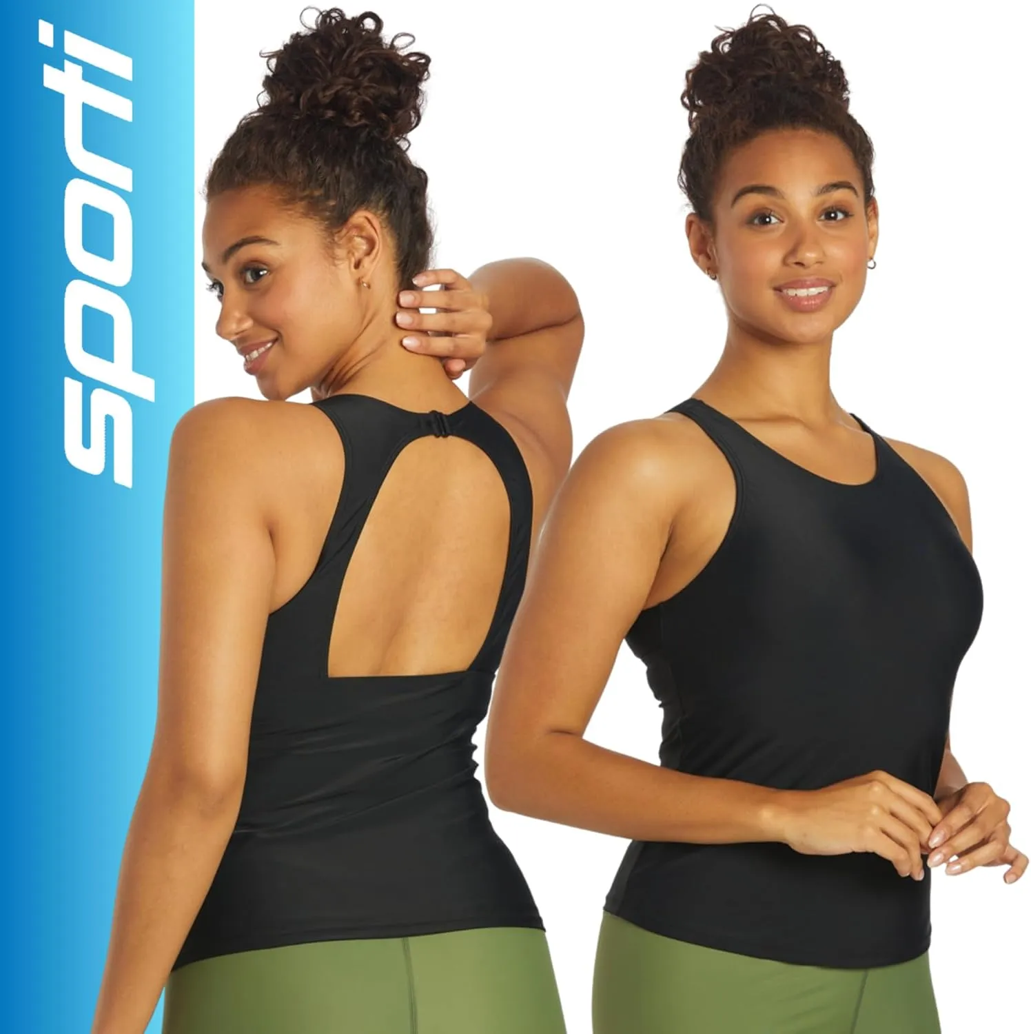 Sporti Women High Neck Tankini Tops - Bathing Suit Tops for Women - Athletic Tank Top Swimsuits with Shelf Bra Support