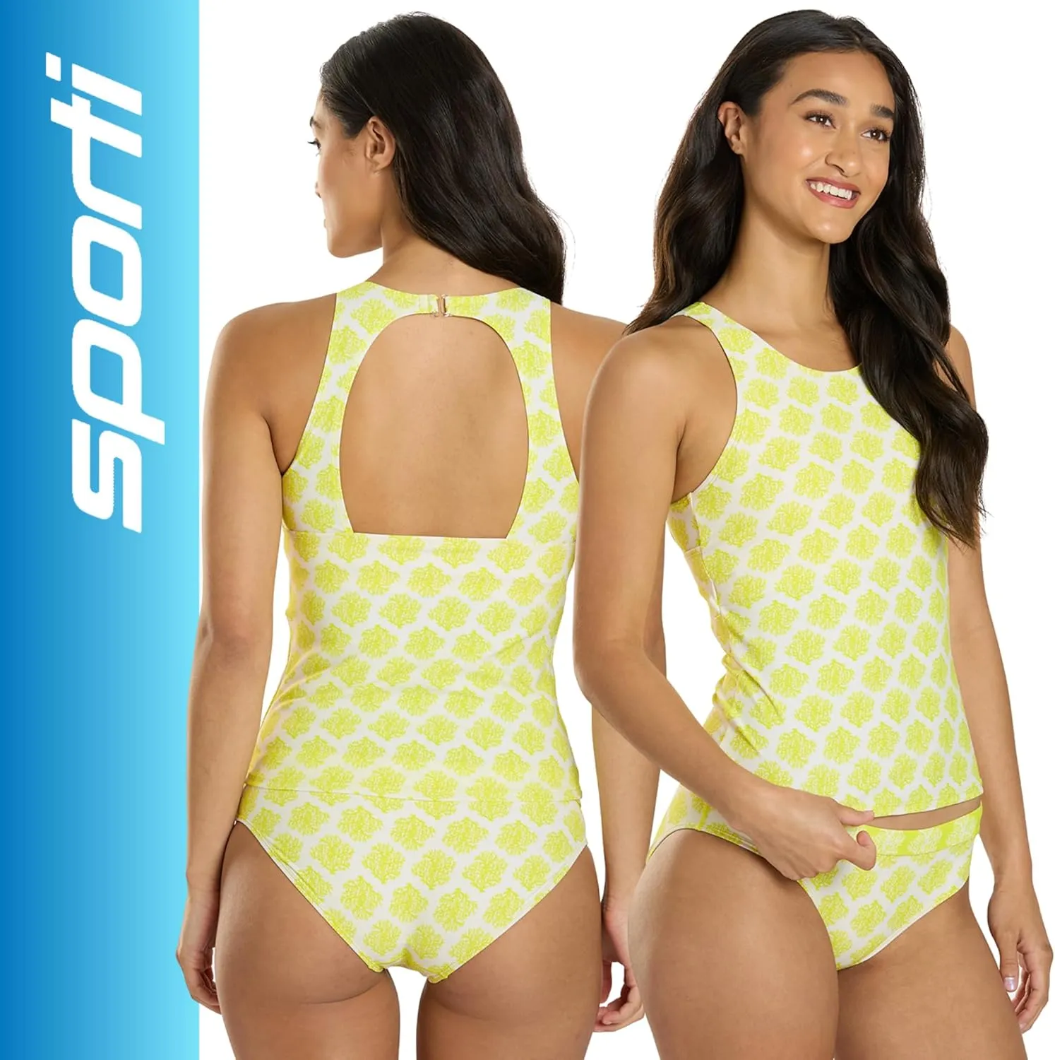 Sporti Women High Neck Tankini Tops - Bathing Suit Tops for Women - Athletic Tank Top Swimsuits with Shelf Bra Support